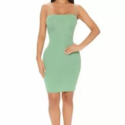 Fashion Nova Loryanne Ribbed Mini Dress - Green