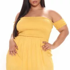 Fashion Nova Laurel Off Shoulder Maxi Dress - Mustard -Fashion Nova Dresses Shop 03 15 21Studio3 RM ML 11 04 15 28 DM1857S Mustard 0270 PLUS NT