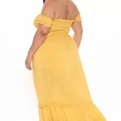 Fashion Nova Laurel Off Shoulder Maxi Dress - Mustard -Fashion Nova Dresses Shop 03 15 21Studio3 RM ML 11 04 26 28 DM1857S Mustard 0274 PLUS NT