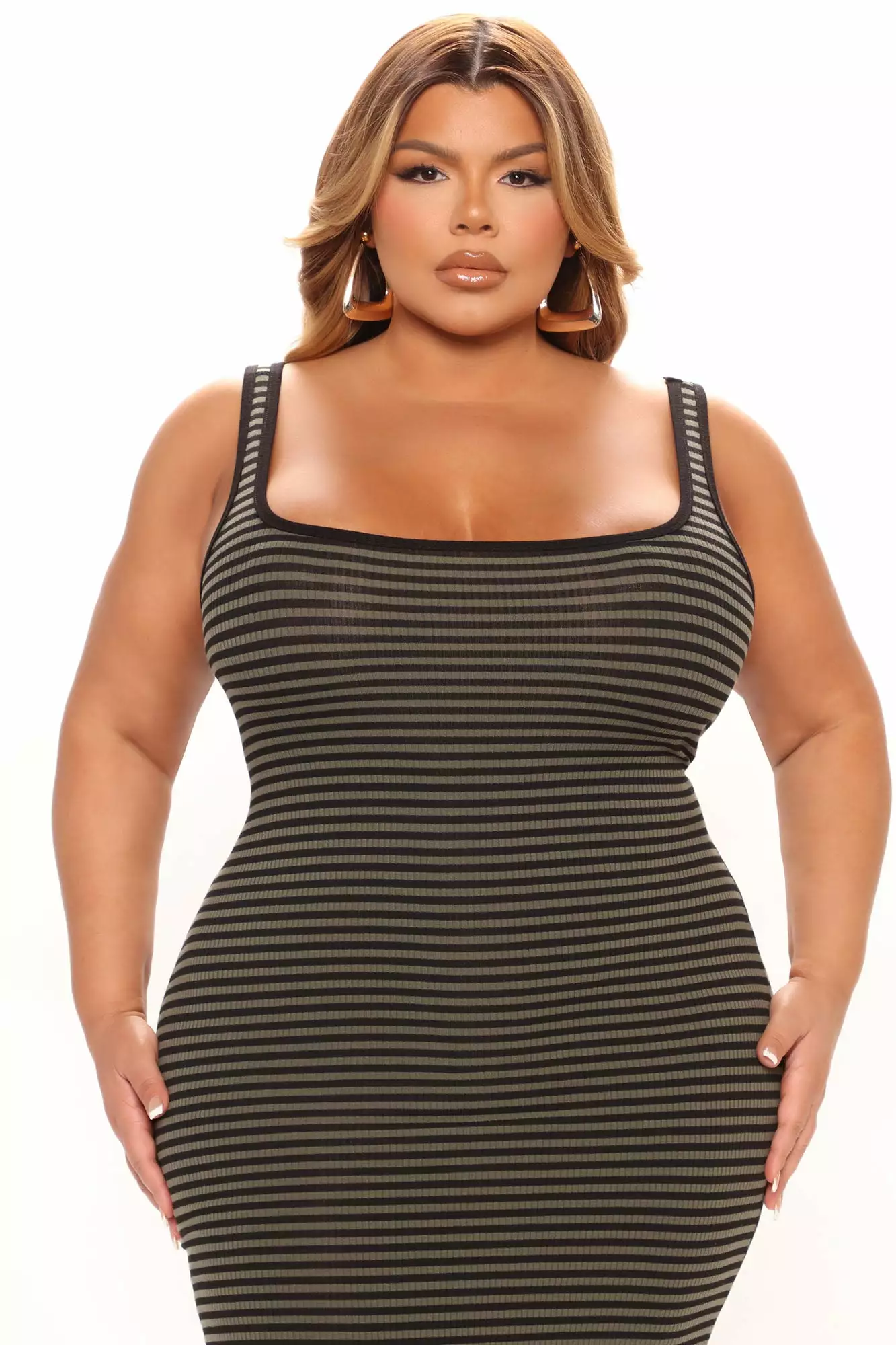 Fashion Nova Fine Lines Striped Midi Dress - Olive/combo 7 Fashion Nova Fine Lines Striped Midi Dress - Olive/combo - Image 5