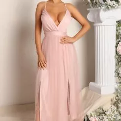 Fashion Nova Mesh Overlay Maxi Dress - Blush