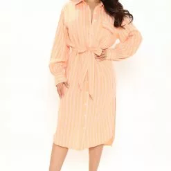 Fashion Nova Spring Picnics Shirt Dress - Orange