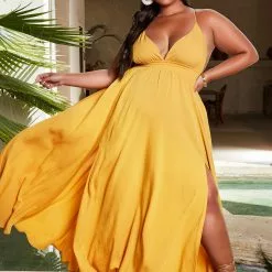 Fashion Nova River Flow Maxi Dress - Mustard -Fashion Nova Dresses Shop 03 18 21Swim Editorial CE 12 41 03 Look2 12367 RG JF PLUS