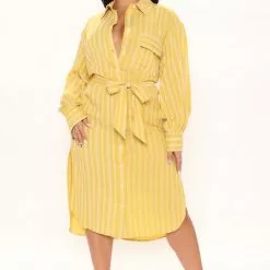 Fashion Nova Spring Picnics Shirt Dress - Yellow