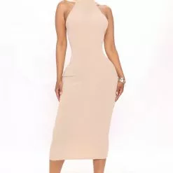 Fashion Nova Lola Midi Dress - Mocha
