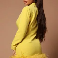 Fashion Nova Makena Feather Blazer Dress - Chartreuse -Fashion Nova Dresses Shop 03 18 22Studio5 SN KP 10 52 54 8 B23363 Chartreuse 1752 KL