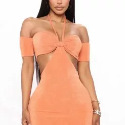 Fashion Nova Hallie Slinky Mini Dress - Orange
