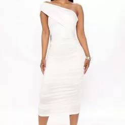 Fashion Nova Emmalyn Ruched Midi Dress - White