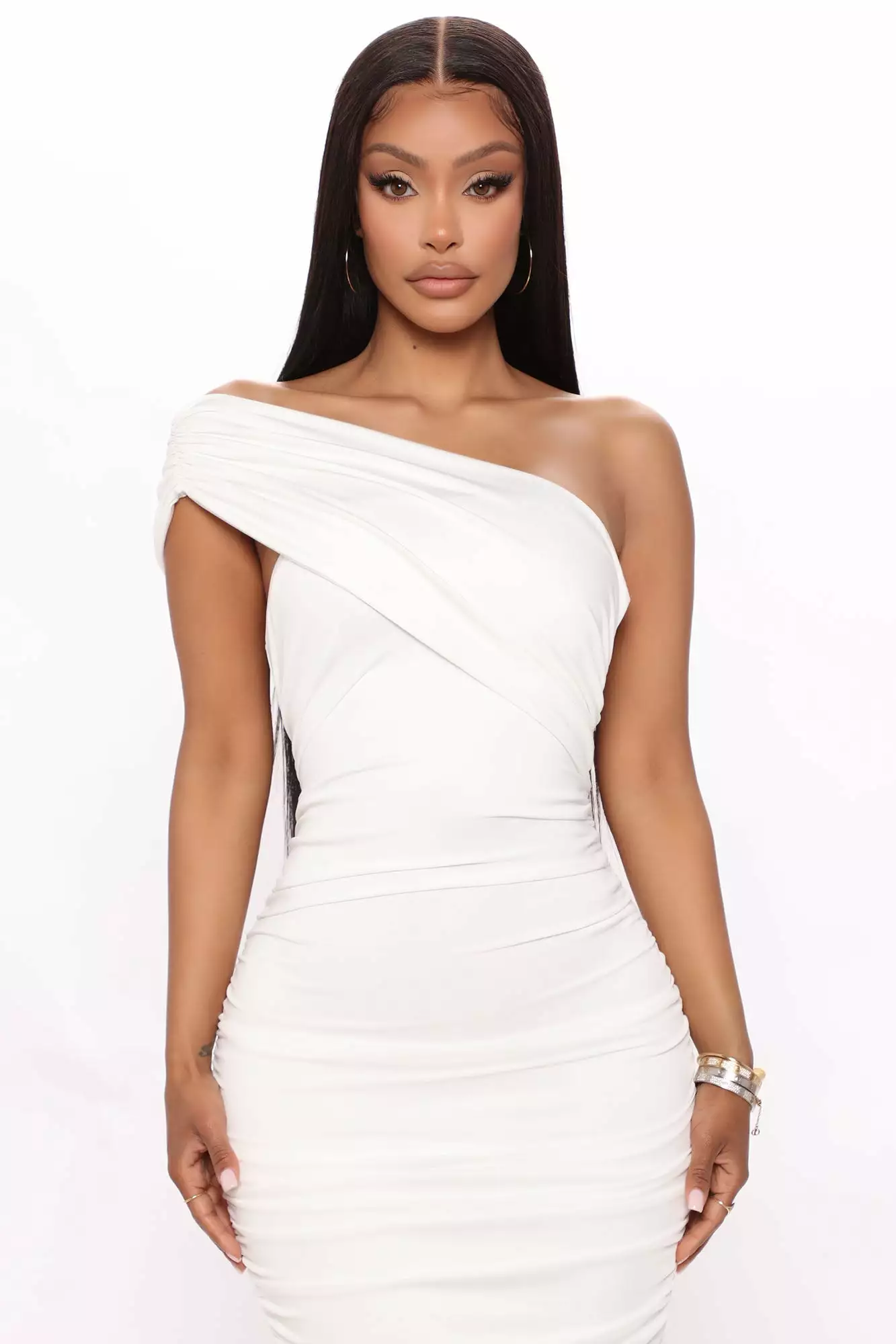 Fashion Nova Emmalyn Ruched Midi Dress - White 4 Fashion Nova Emmalyn Ruched Midi Dress - White - Image 2