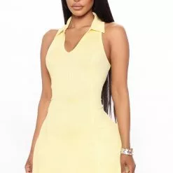 Fashion Nova Becca Fit And Flare Mini Dress - Yellow