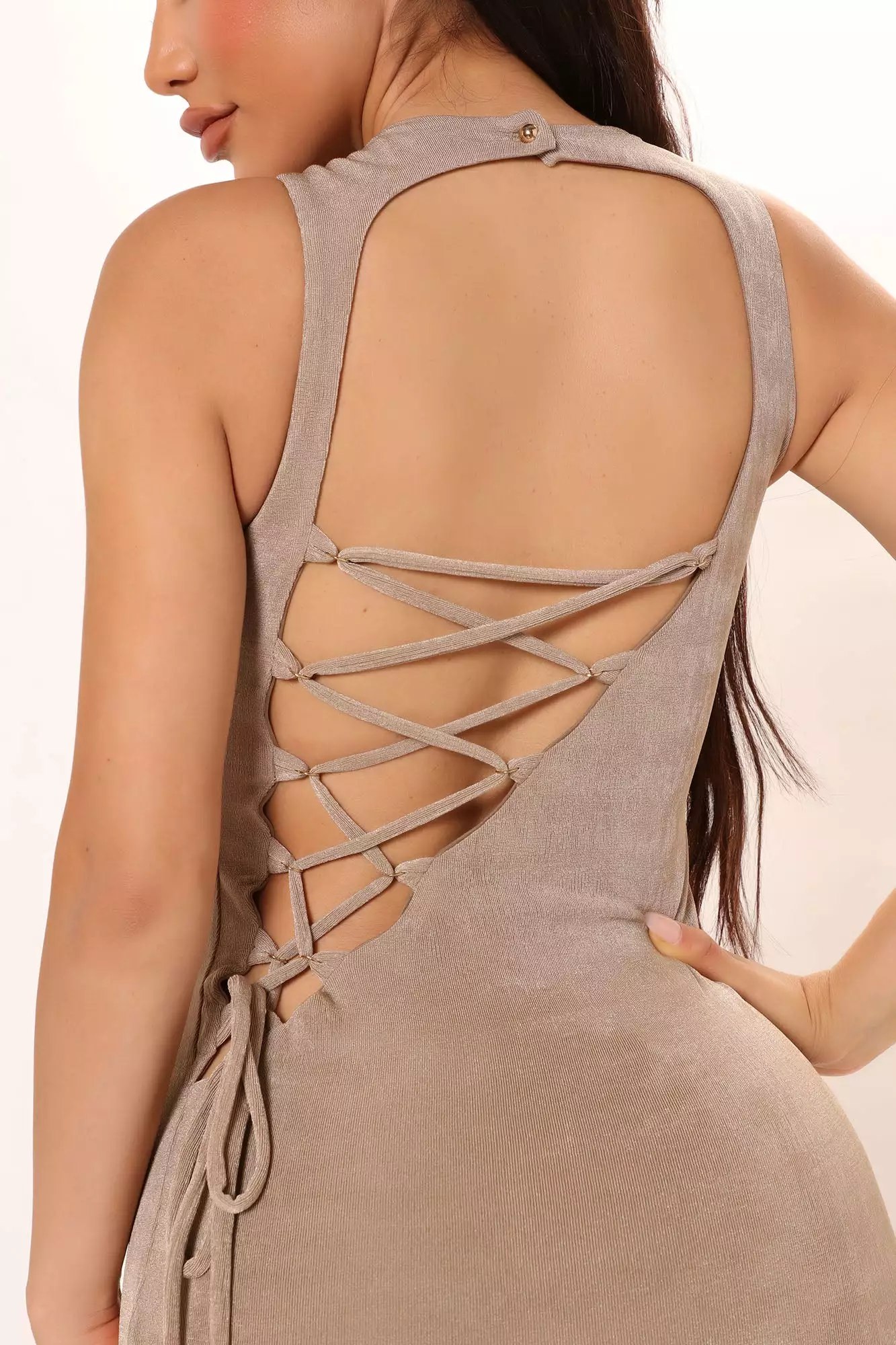 Fashion Nova Back In Town Slinky Maxi Dress - Taupe 4 Fashion Nova Back In Town Slinky Maxi Dress - Taupe - Image 2