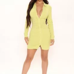 Fashion Nova Nicole Ribbed Shirt Dress - Lime 11 Fashion Nova Nicole Ribbed Shirt Dress - Lime -Fashion Nova Dresses Shop 03 24 22Studio2 RT RL 15 34 53 68 HF22A607 Lime 5134 SG