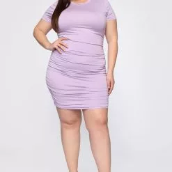 Fashion Nova Casual Chillin' Ruched Mini Dress - Lavender -Fashion Nova Dresses Shop 03 27 19 Studio 4 RM 11 03 51 17 D2378 Lavender 2083 JD scaled