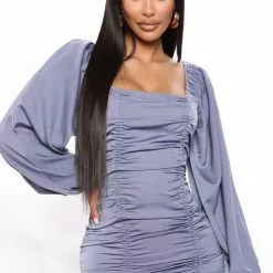 Fashion Nova Gossip Ruched Mini Dress - Blue 8 Fashion Nova Gossip Ruched Mini Dress - Blue -Fashion Nova Dresses Shop 03 28 22Studio4 SN CP 14 16 36 20 FS22A688 Blue 0511 PB