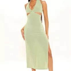 Fashion Nova Mila Slinky Maxi Dress - Sage