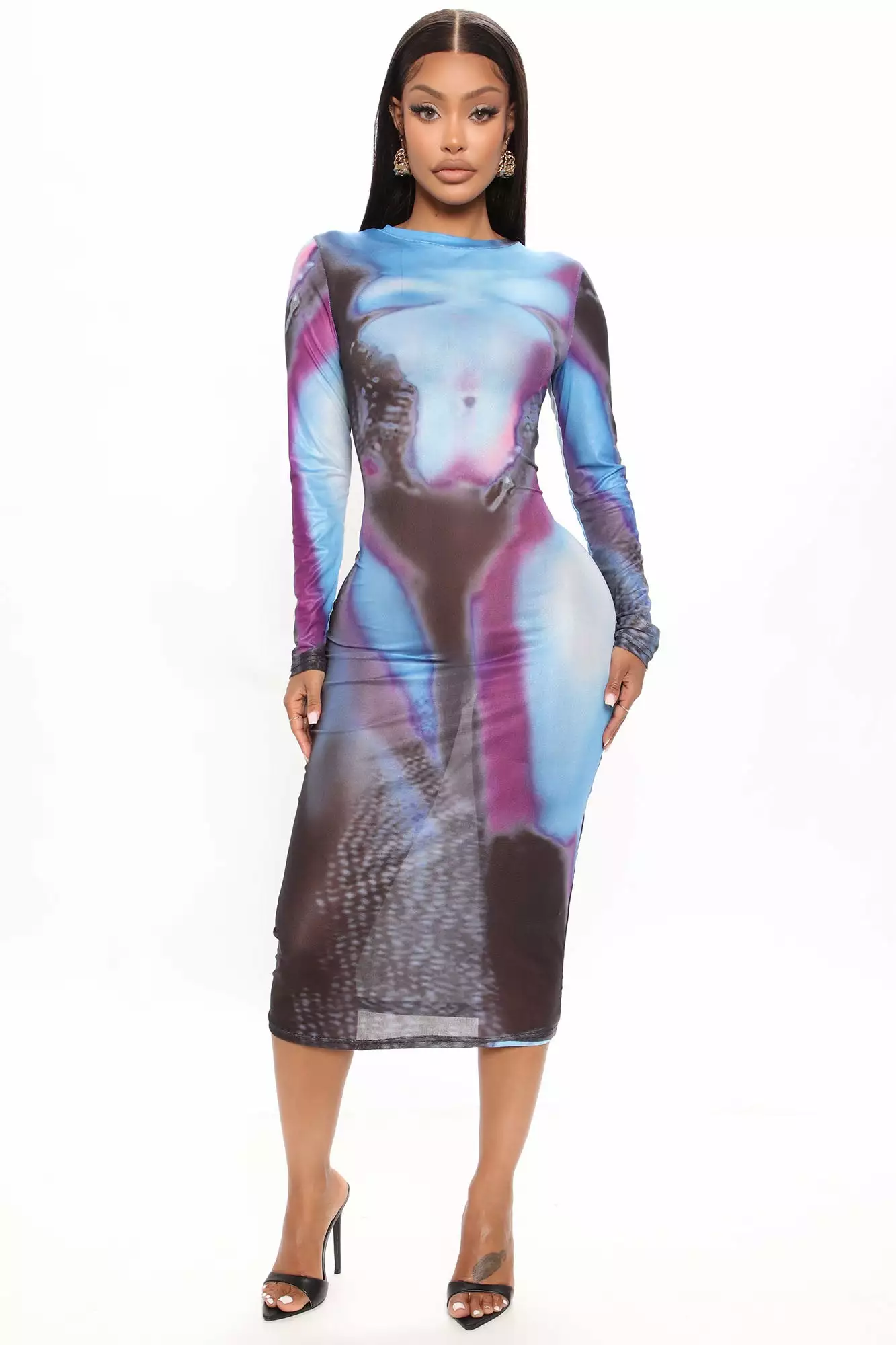 Fashion Nova Giving Body Mesh Midi Dress - Blue/combo 6 Fashion Nova Giving Body Mesh Midi Dress - Blue/combo - Image 4