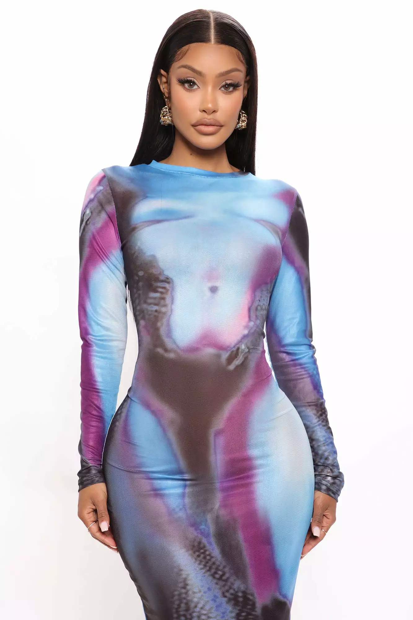 Fashion Nova Giving Body Mesh Midi Dress - Blue/combo 8 Fashion Nova Giving Body Mesh Midi Dress - Blue/combo - Image 6