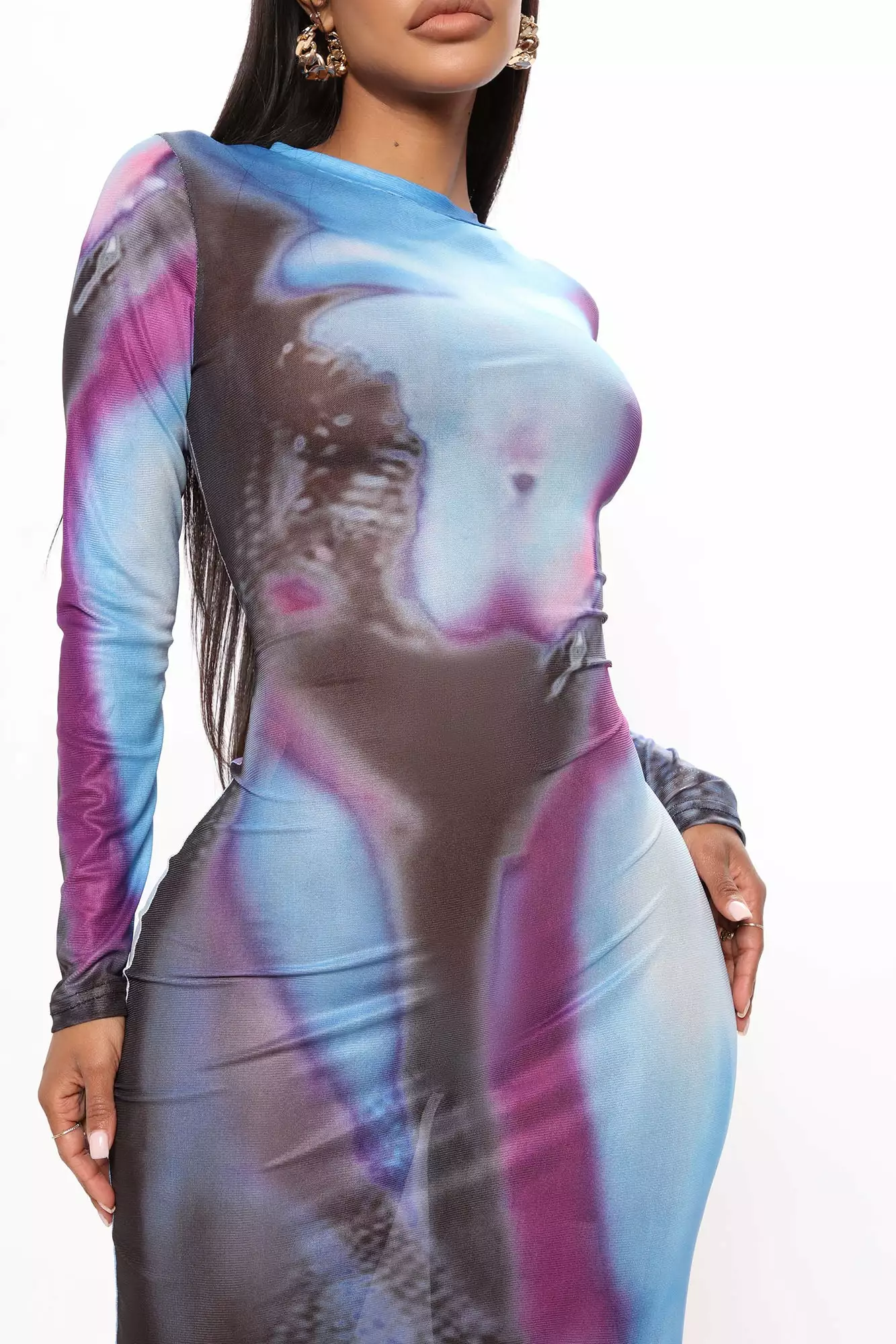 Fashion Nova Giving Body Mesh Midi Dress - Blue/combo 7 Fashion Nova Giving Body Mesh Midi Dress - Blue/combo - Image 5