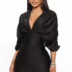 Fashion Nova Mandy Ruched Midi Dress - Black -Fashion Nova Dresses Shop 03 31 22Studio4 RM CP 14 19 06 41 FS21F888 Black 0025 KL