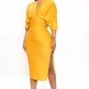 Fashion Nova Mandy Ruched Midi Dress - Mustard -Fashion Nova Dresses Shop 03 31 22Studio4 RM CP 14 32 11 44 FS21F888 Mustard 0055 KL