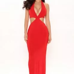 Fashion Nova Mila Slinky Maxi Dress - Red