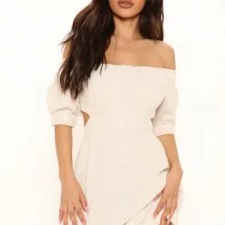 Fashion Nova Riley Linen Mini Dress - Ivory
