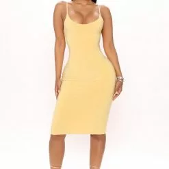 Fashion Nova Taste Sweet Double Lined Midi Dress - Yellow