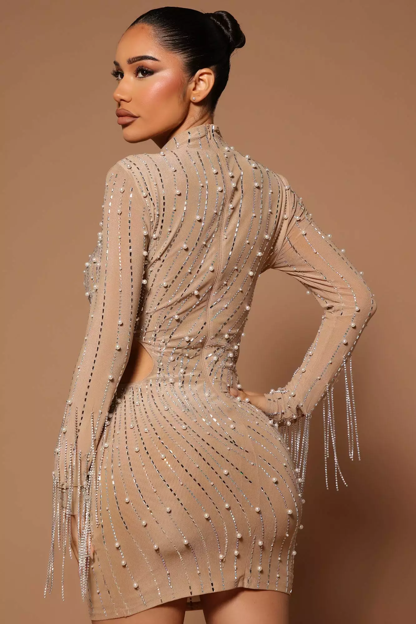 Fashion Nova Belinda Embellished Mini Dress - Nude 7 Fashion Nova Belinda Embellished Mini Dress - Nude - Image 5