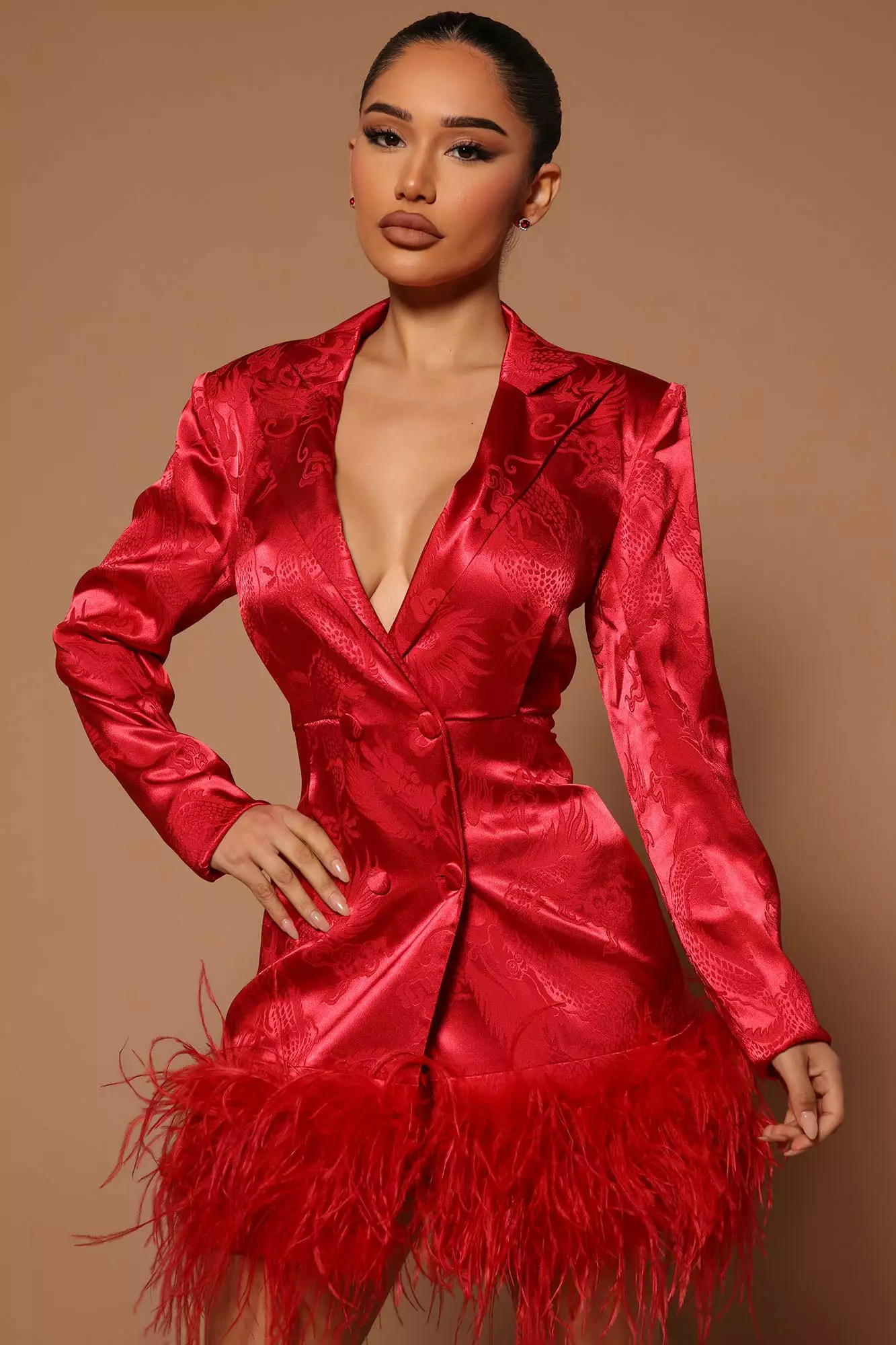 Fashion Nova Brianna Feathered Blazer Dress - Red 4 Fashion Nova Brianna Feathered Blazer Dress - Red - Image 2