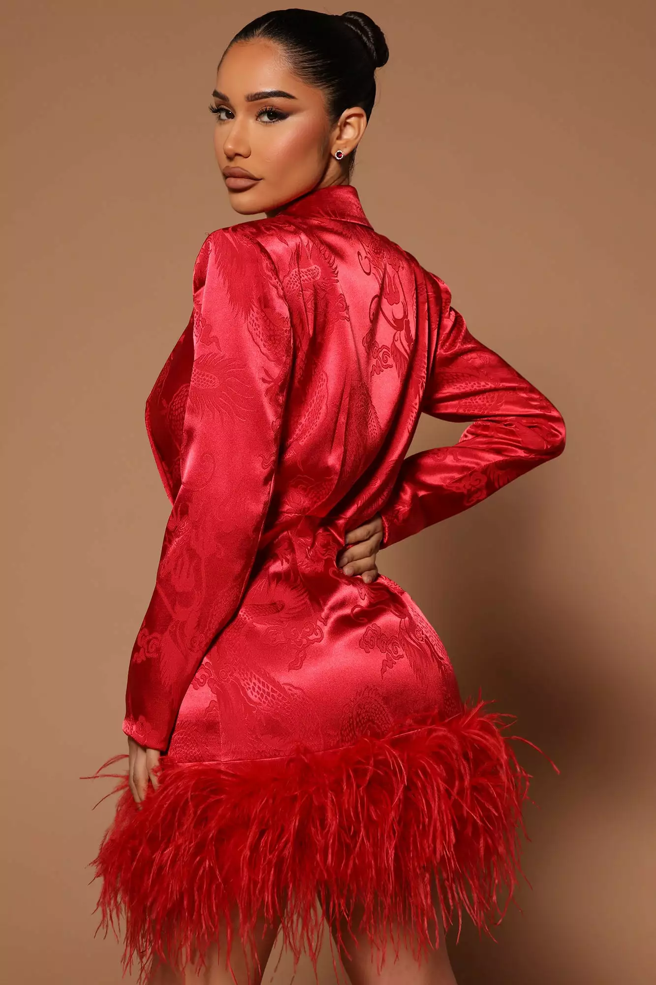 Fashion Nova Brianna Feathered Blazer Dress - Red 7 Fashion Nova Brianna Feathered Blazer Dress - Red - Image 5