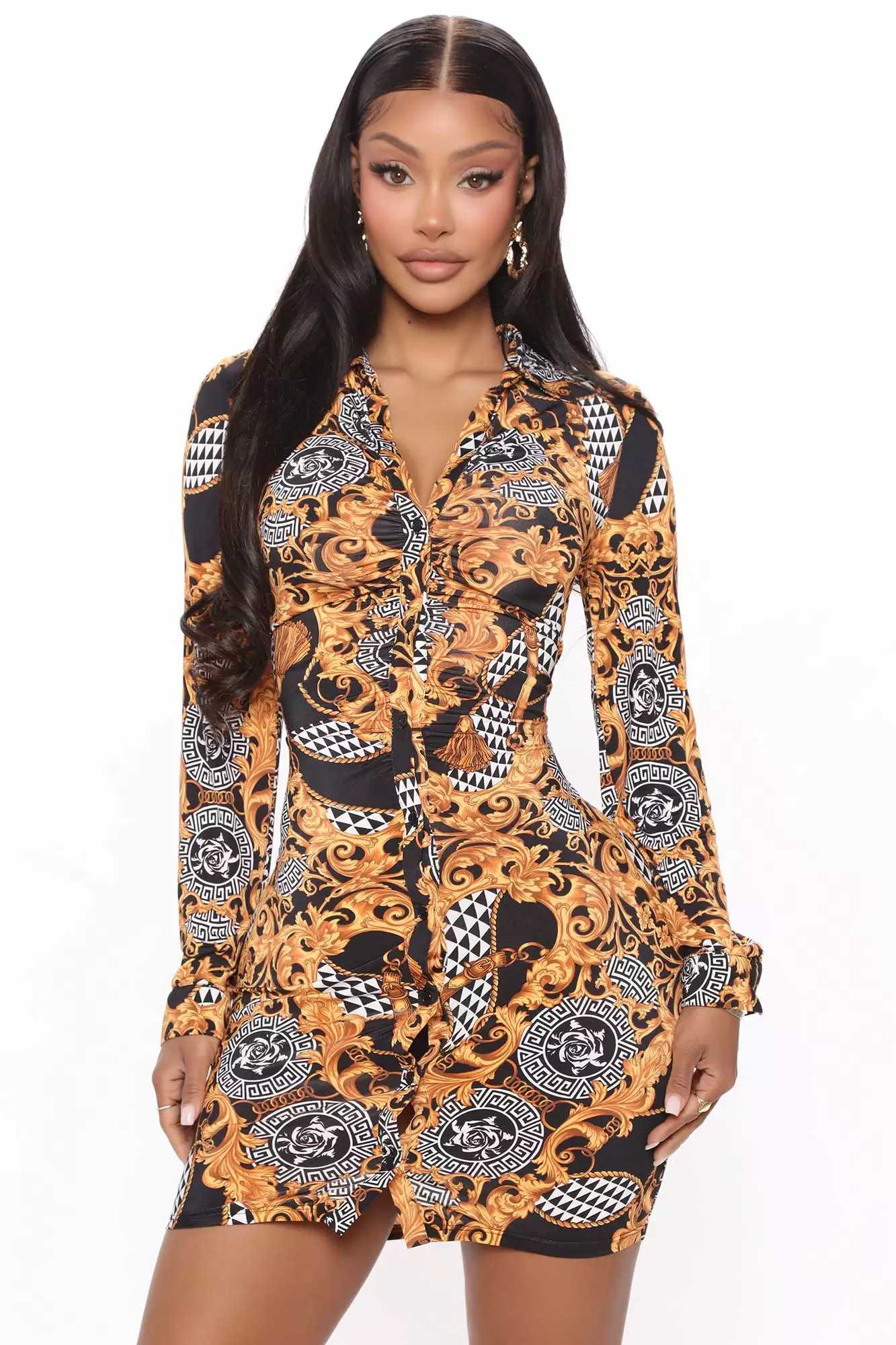 Fashion Nova Velina Shirt Dress - Black/combo 3 Fashion Nova Velina Shirt Dress - Black/combo