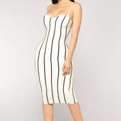 Fashion Nova Twerkin' And Workin' Stripe Dress - White