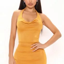 Fashion Nova Cowl And Collective Slinky Midi Dress - Mustard -Fashion Nova Dresses Shop 04 11 22Studio2 CE RL 10 07 30 18 DD8012 Mustard R 0304 SG