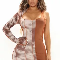 Fashion Nova Secret Obsession Mini Dress - Brown/combo