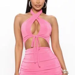 Fashion Nova Emily Slinky Mini Dress - Pink