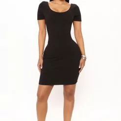 Fashion Nova Cara Ribbed Mini Dress - Black