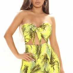 Fashion Nova Willa Crinkled Mini Dress - Yellow/combo