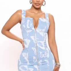 Fashion Nova Give Me Butterflies Denim Mini Dress - Light Wash