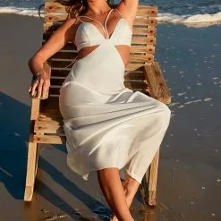 Fashion Nova Alysha Satin Maxi Dress - White