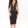 Fashion Nova Feeling Foxy Bandage Midi Dress - Black -Fashion Nova Dresses Shop 04 21 22Studio2 SN RL 09 51 10 12 BD234 Black 0600 SG