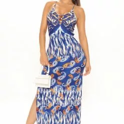 Fashion Nova Miss Paisley Maxi Dress - Navy/combo