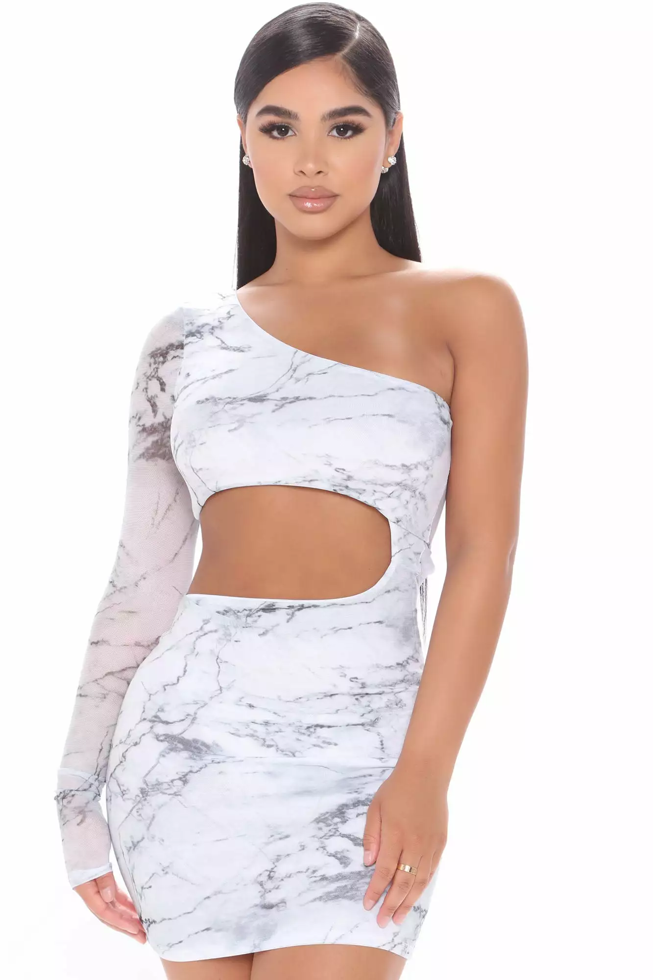 Fashion Nova Rare Marble Mesh Mini Dress - White/Black 6 Fashion Nova Rare Marble Mesh Mini Dress - White/Black - Image 4