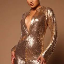 Fashion Nova Jacqueline Chainmail Button Front Mini Dress - Gold -Fashion Nova Dresses Shop 05 02 22Studio5 SN KP 14 34 37 32 A966962 Gold 3150 SG