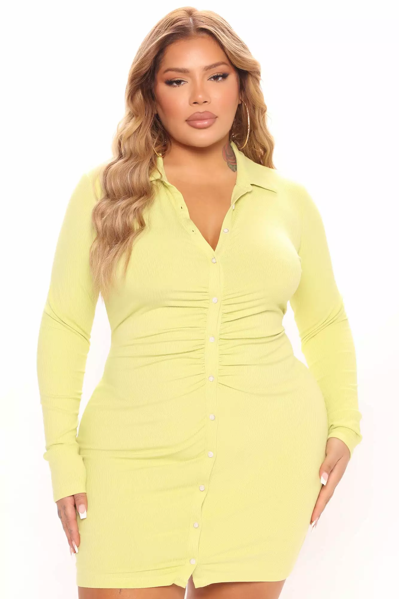 Fashion Nova Nicole Ribbed Shirt Dress - Lime 8 Fashion Nova Nicole Ribbed Shirt Dress - Lime - Image 6