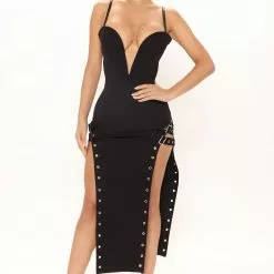 Fashion Nova Call The Shots Midi Dress - Black