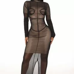 Fashion Nova Risky Moments Mesh Maxi Dress - Black