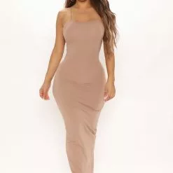 Fashion Nova Janessa Lace Up Maxi Dress - Taupe