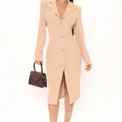 Fashion Nova Work For Me Blazer Midi Dress - Taupe