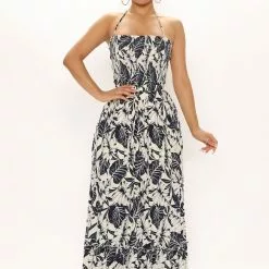 Fashion Nova Palm Tree Views Maxi Dress - Navy/combo