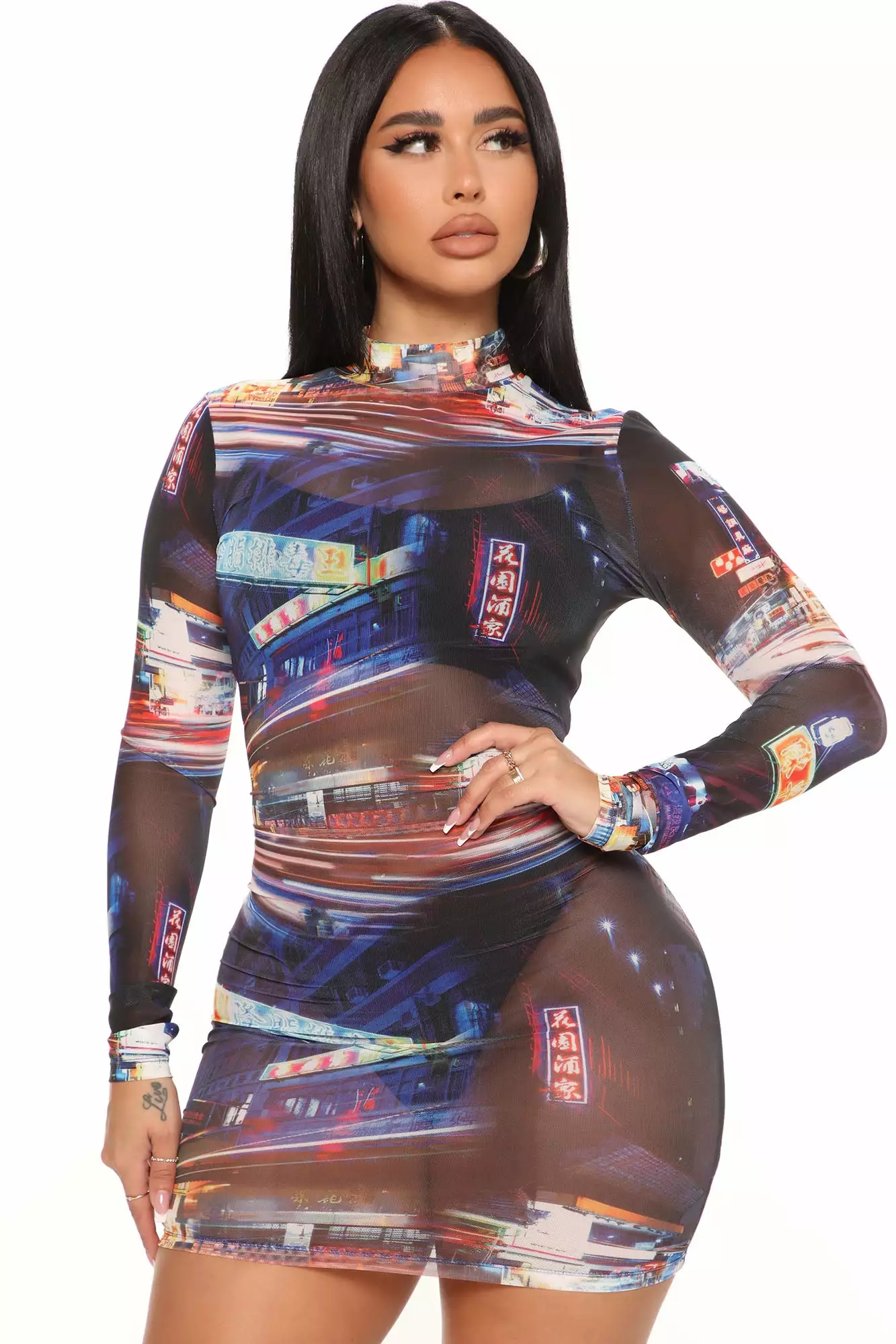 Fashion Nova City Nights Mesh Mini Dress - Black/combo 4 Fashion Nova City Nights Mesh Mini Dress - Black/combo - Image 2